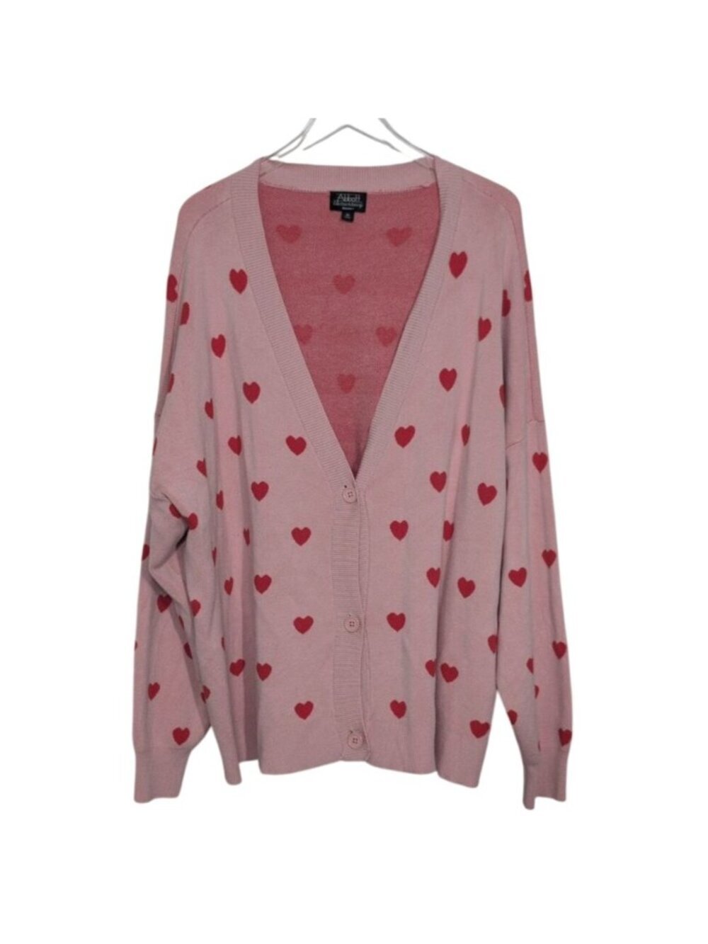 Abbott Elementary Heart Cardigan Womens Plus Size 3X Pink V Neck Long Sleeve